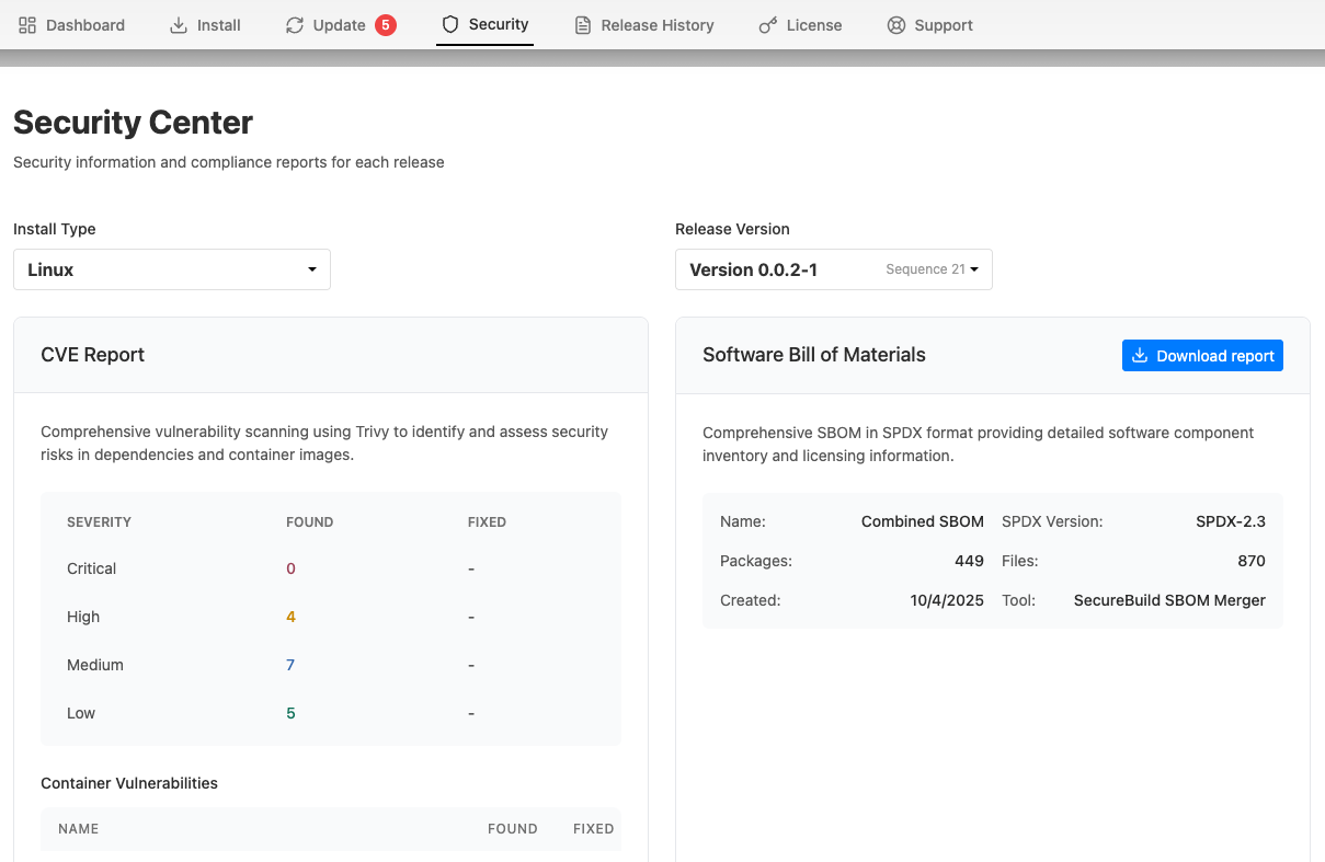 Enterprise Portal Security Center dashboard